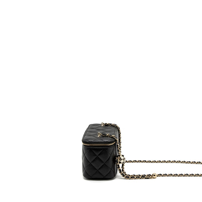 Chanel 23C Pearl Crush Long Vanity with Chain Lambskin Black LGHW (Microchip)