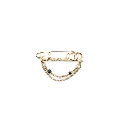 Chanel Pearl Drop Brooch Light Gold Tone