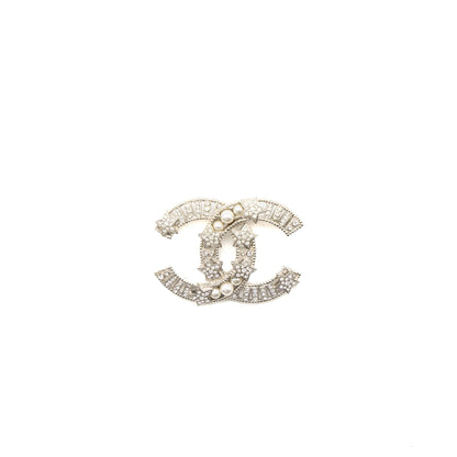 Chanel CC Comet Logo Brooch Crystal/Pearl Silver Tone
