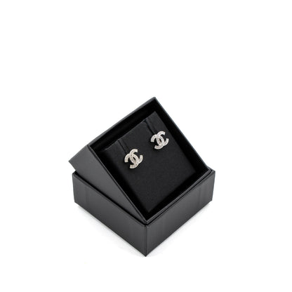 Chanel CC Logo Earrings Crystal Silver Tone