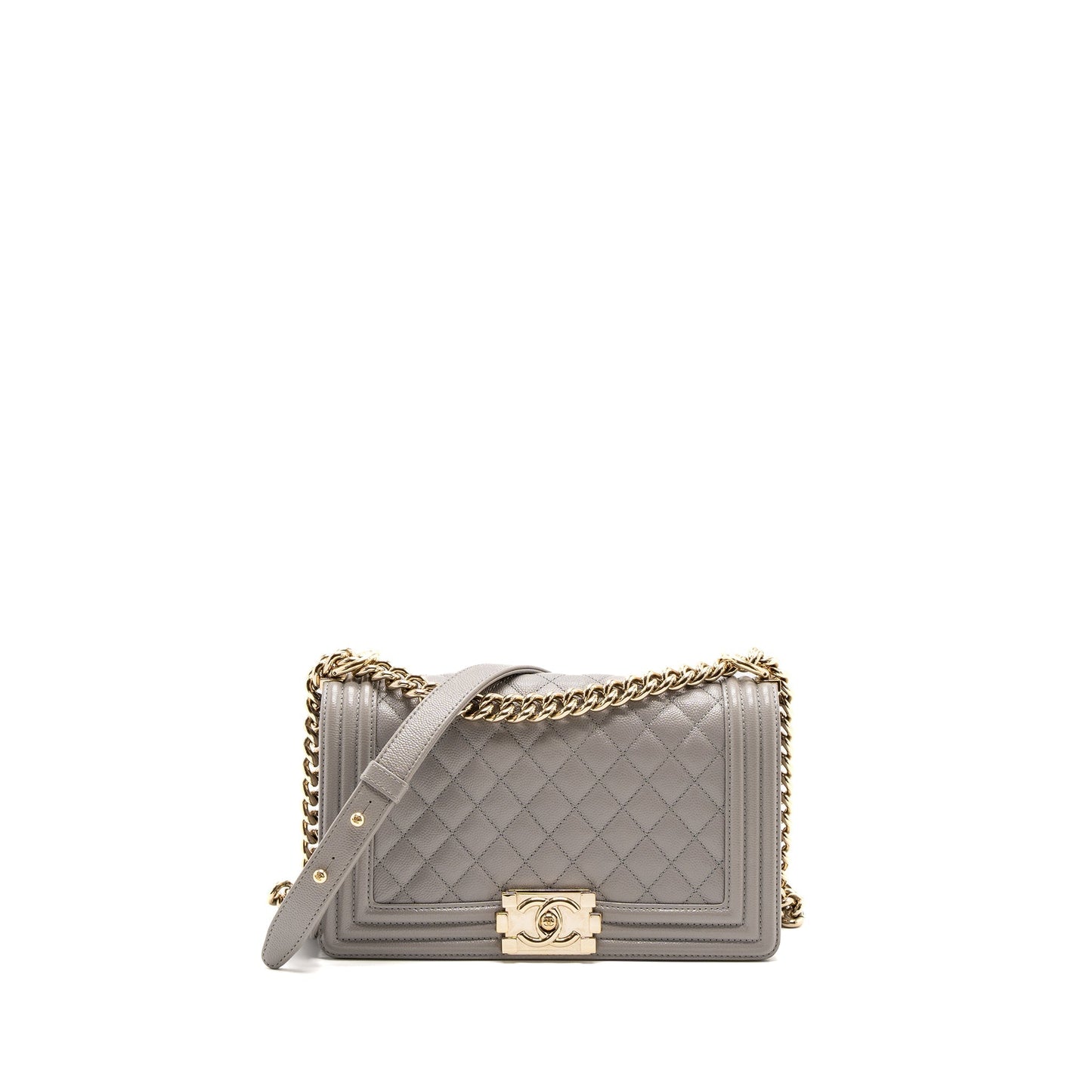 Chanel Medium Boy Bag Caviar Light Grey LGHW