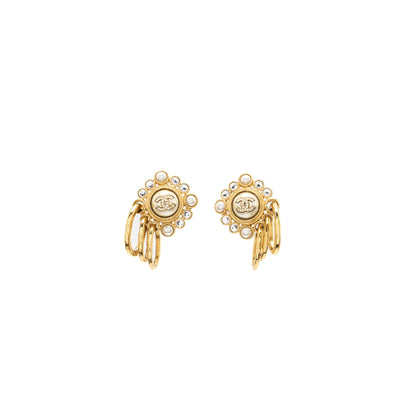 Chanel quilt earrings with cc logo and pearl gold tone