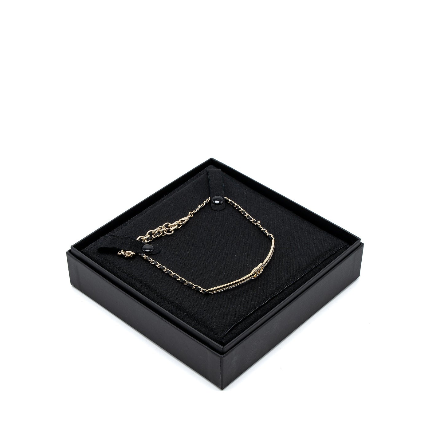Chanel CC Logo Chocker Leather Chain Crystal Light Gold Tone