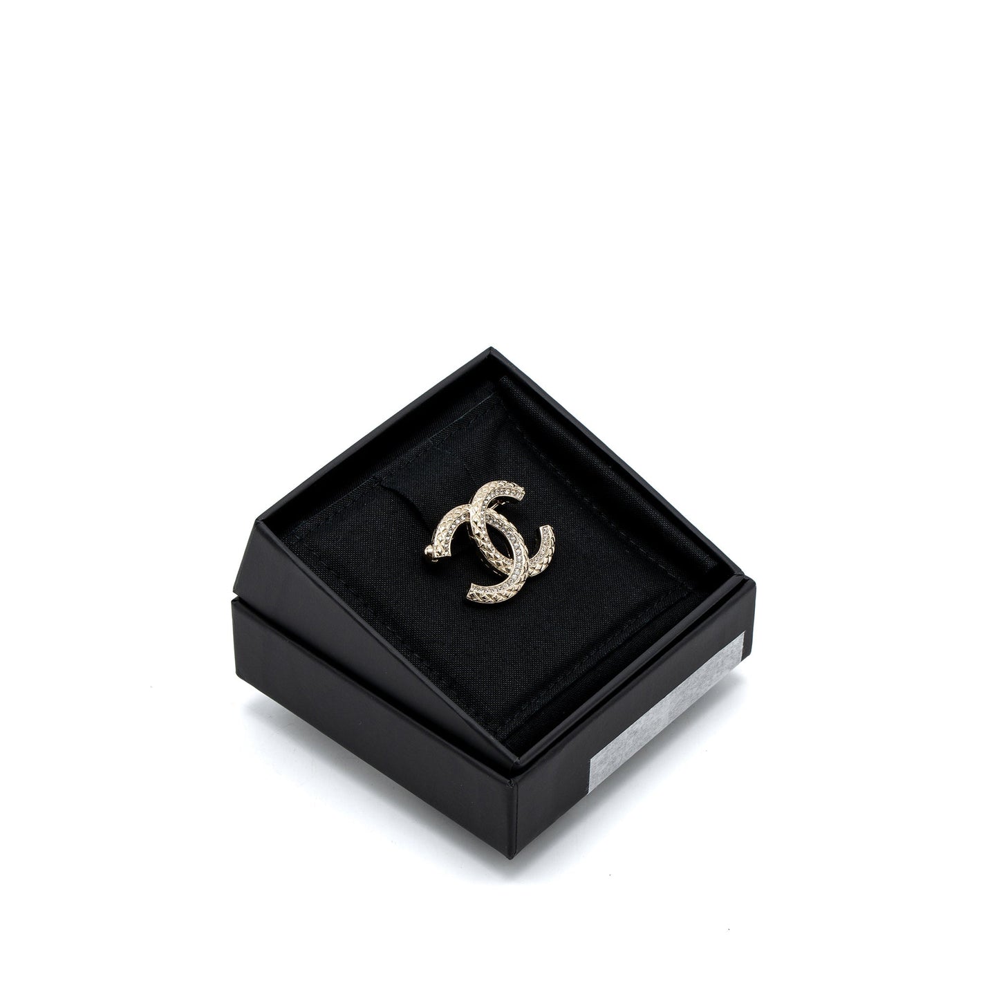 Chanel Detailed CC Logo Brooch Crystal Light Gold Tone