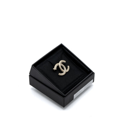 Chanel Detailed CC Logo Brooch Crystal Light Gold Tone