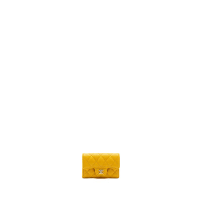 Chanel 22A Classic Flap Card Holder caviar yellow GHW(Microchip)