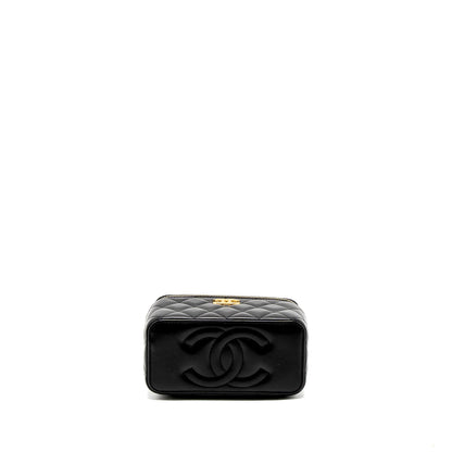 Chanel 22K Gold Pillar Adjustable Chain Long Vanity Lambskin Black Brushed GHW(Microchip)