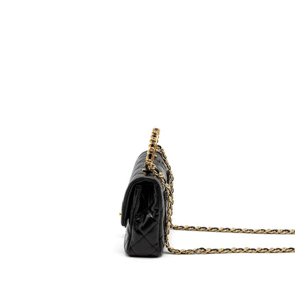 Chanel 23S Detail Top Handle Mini Rectangular Flap Bag Shiny Lambskin Black GHW (Microchip)