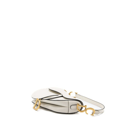 Dior medium saddle Purse with strap grained calfskin white