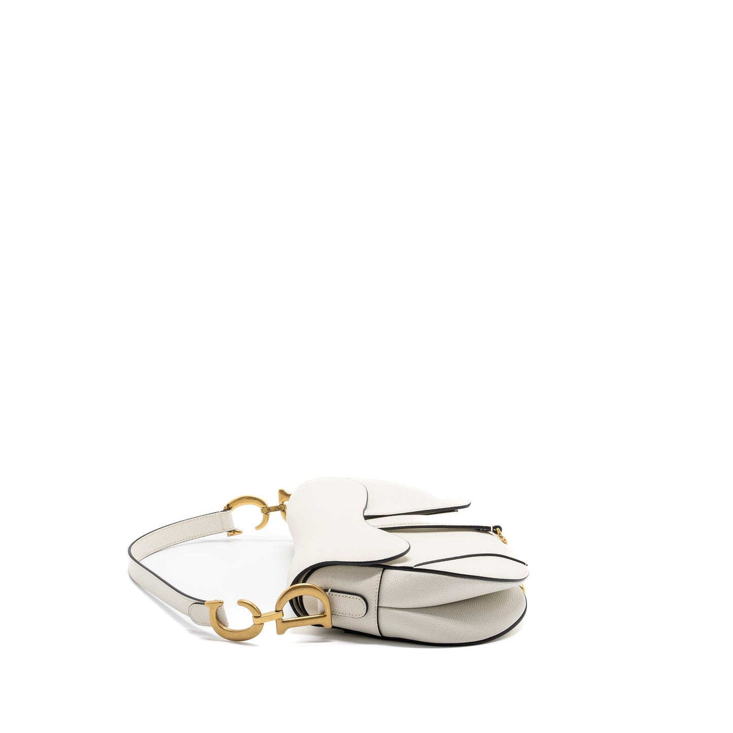 Dior medium saddle Purse with strap grained calfskin white