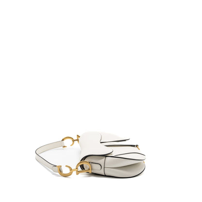 Dior medium saddle Purse with strap grained calfskin white