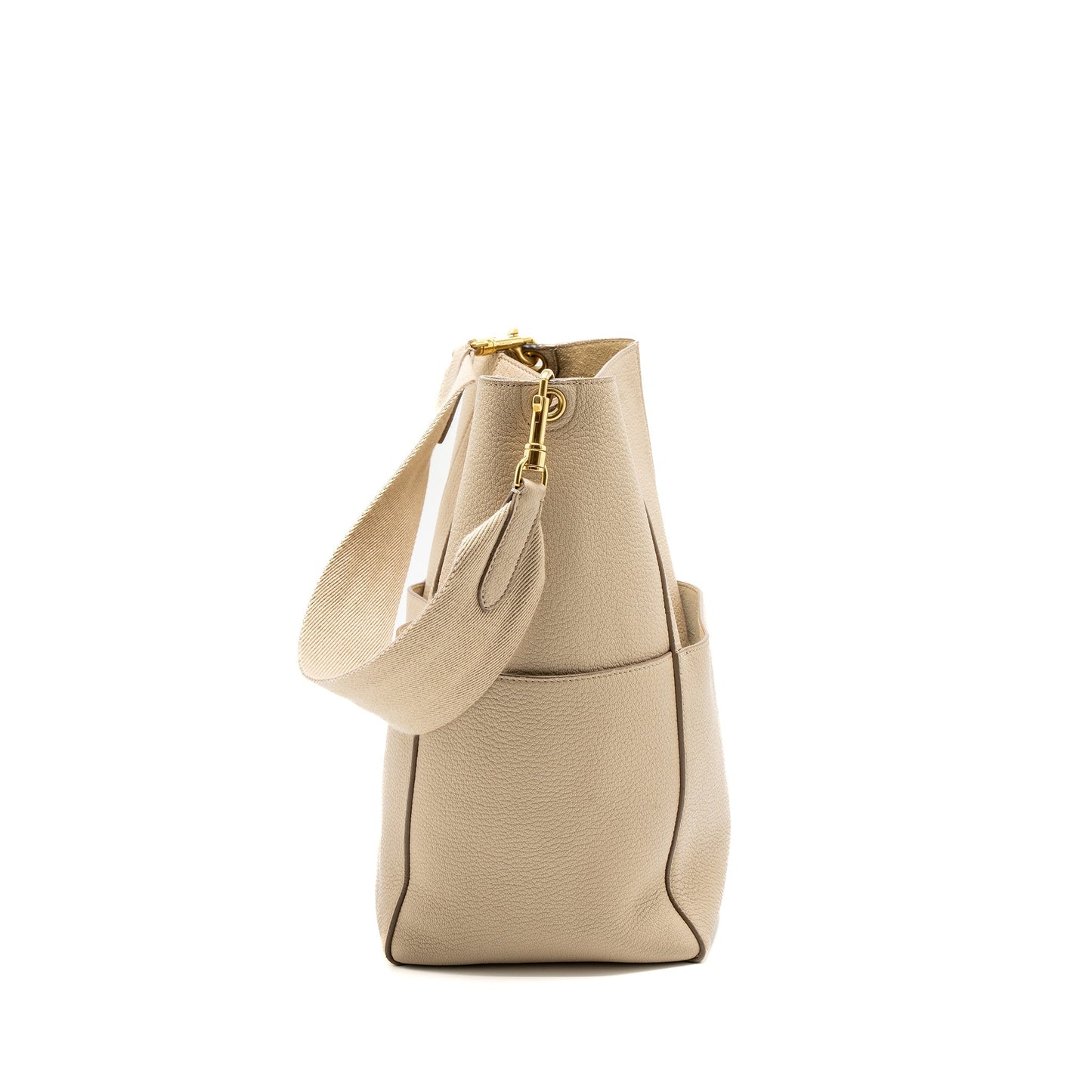 Celine Sangle Bucket Purse Calfskin Beige