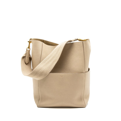 Celine Sangle Bucket Purse Calfskin Beige