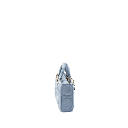 Dior Small Lady D-Joy Purse Macrocannage Denim Blue
