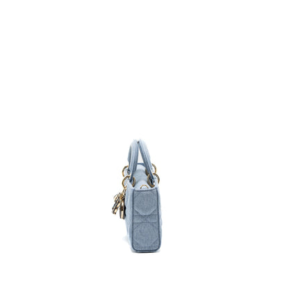 Dior Small Lady D-Joy Purse Macrocannage Denim Blue