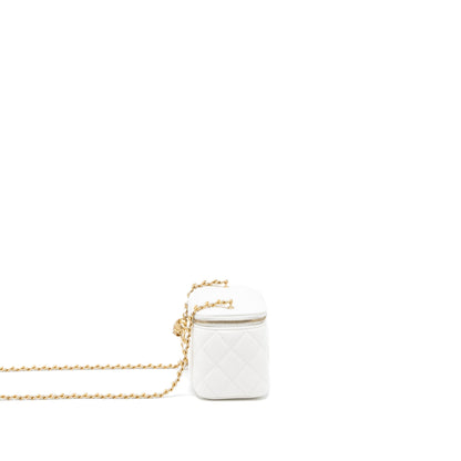 Chanel Pearl Crush Long Vanity with Chain Lambskin White Brushed GHW (Microchip)
