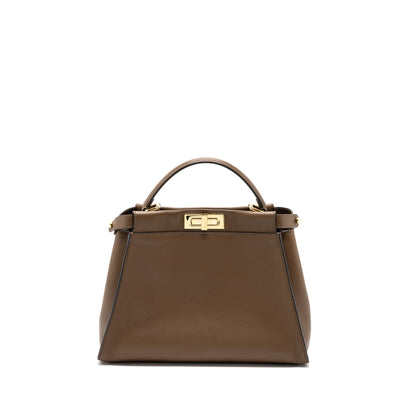 Fendi Medium Peekaboo Purse Calfskin Tobaco