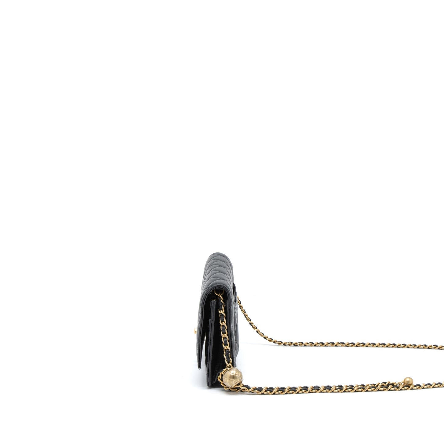 Chanel Pearl Crush Wallet On Chain Lambskin Black Brushed GHW (Microchip)