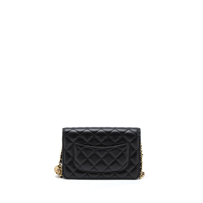 Chanel Pearl Crush Wallet On Chain Lambskin Black Brushed GHW (Microchip)