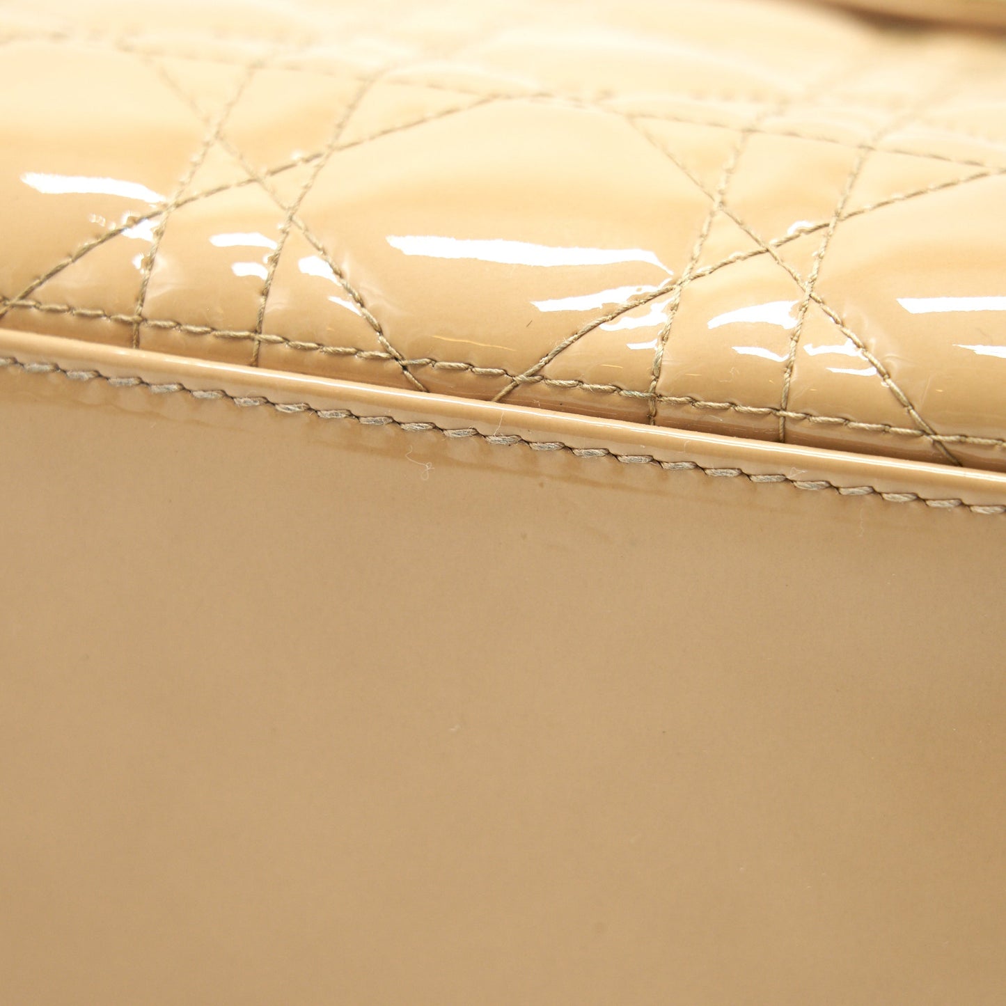 Christian Dior Medium Lady Dior Patent Leather Beige GHW