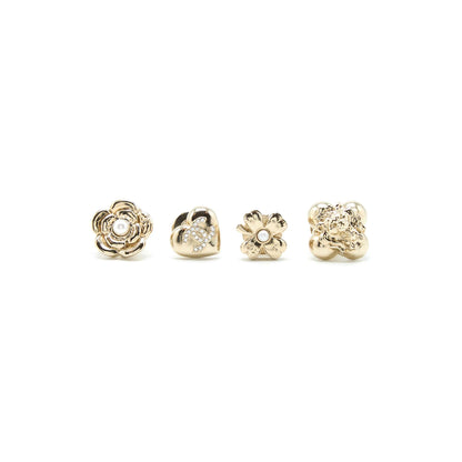 Chanel 4 Pins Brooch Crystal/Pearl Light Gold Tone