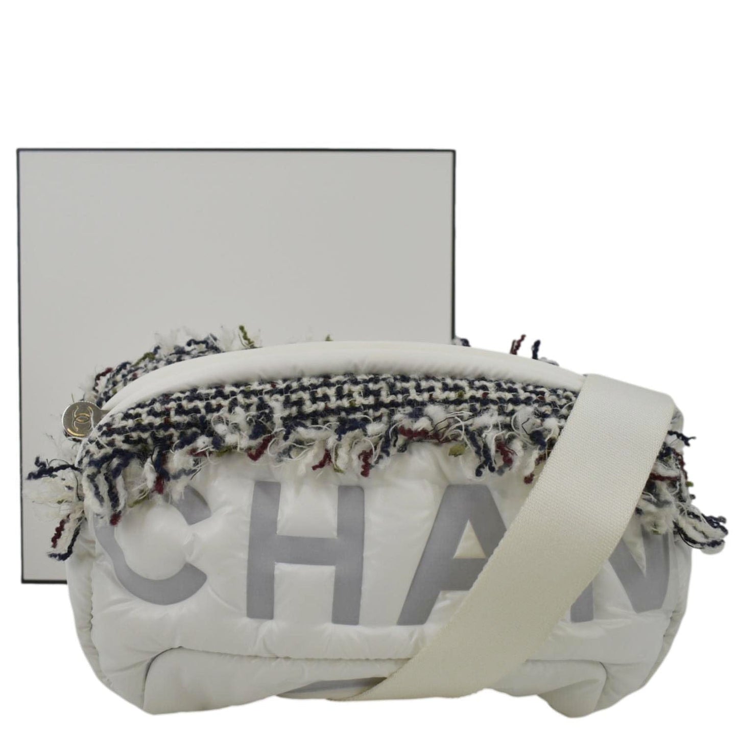 CHANEL Coco Neige Tweed x Nylon Waist Pouch White