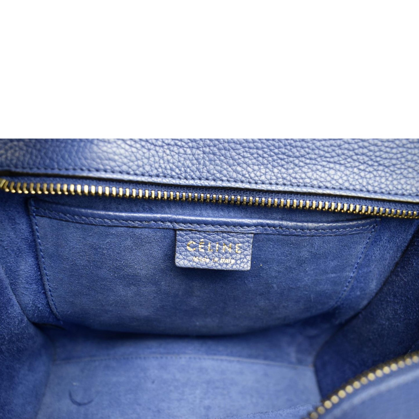 CELINE Nano Luggage Drummed Leather Tote Crossbody Bag Blue