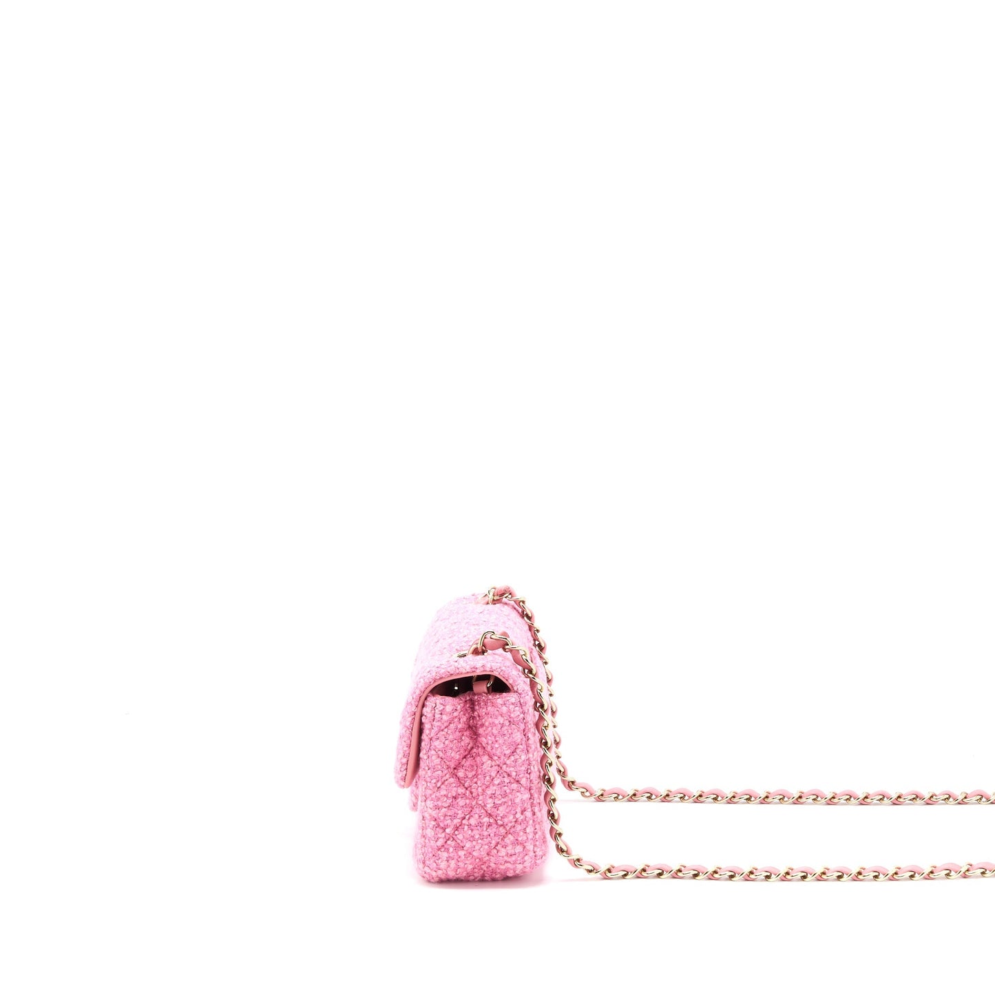Chanel Mini Rectangular Flap Bag Tweed Pink LGHW (Microchip)