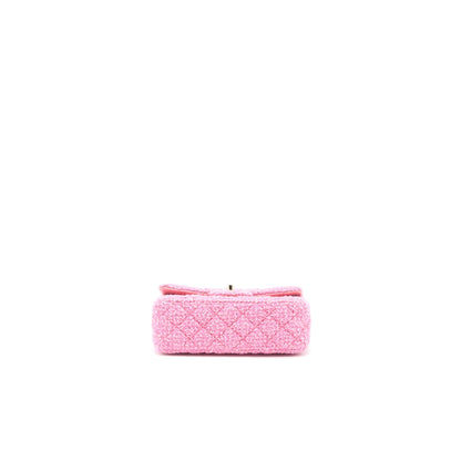 Chanel Mini Rectangular Flap Bag Tweed Pink LGHW (Microchip)