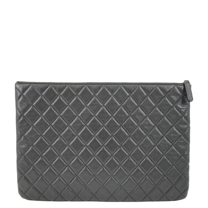 CHANEL Classic O-Case Caviar Leather Zip Pouch Black