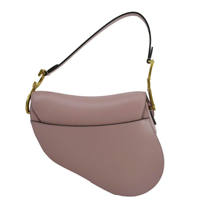 CHRISTIAN DIOR Saddle Smooth Calfskin Leather Satchel Shoulder Bag Antique Pink