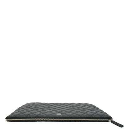 CHANEL Classic O-Case Caviar Leather Zip Pouch Black