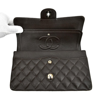 CHANEL Classic Medium Double Flap Caviar Leather Shoulder Bag Chocolate