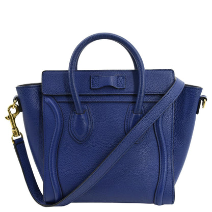 CELINE Nano Luggage Drummed Leather Tote Crossbody Bag Blue