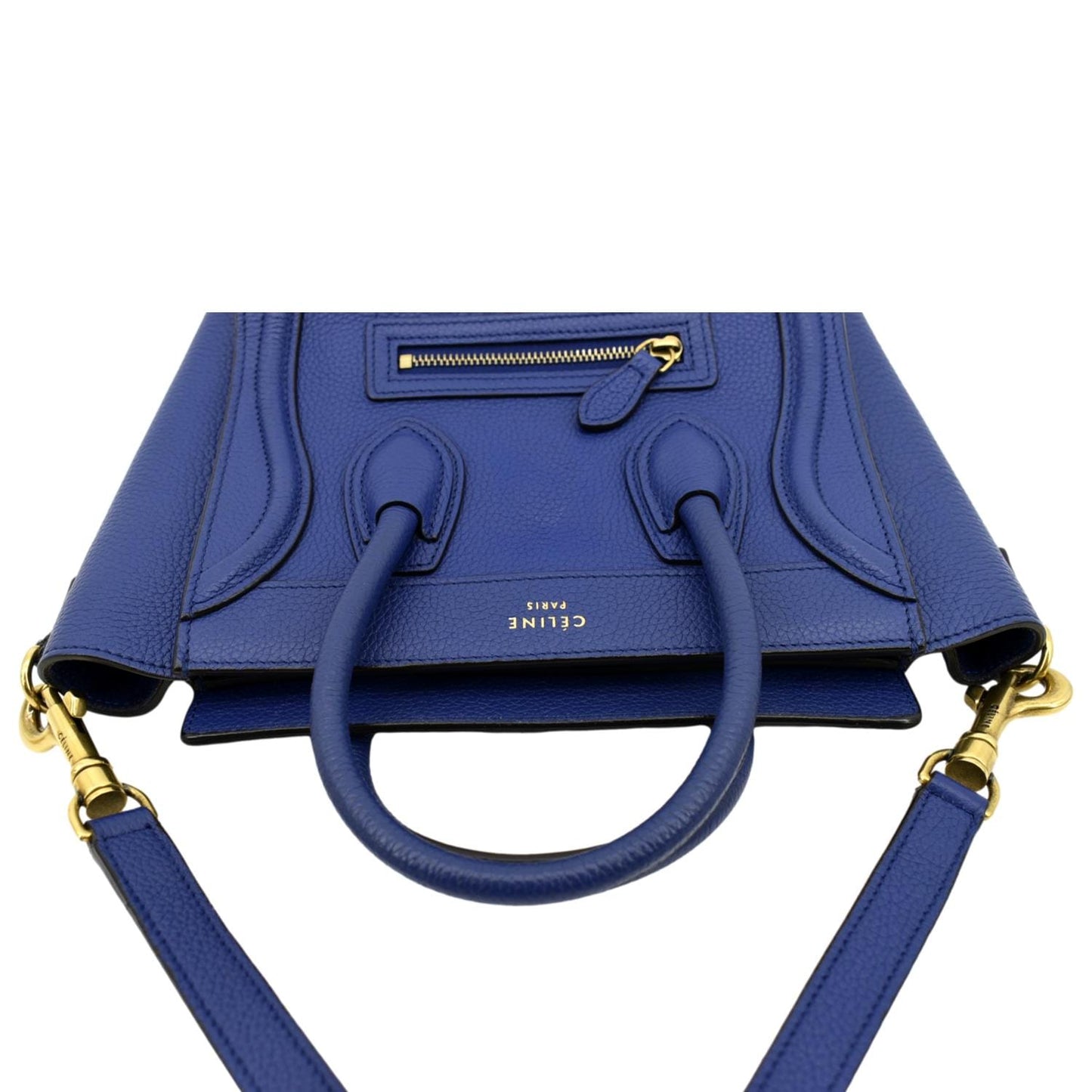 CELINE Nano Luggage Drummed Leather Tote Crossbody Bag Blue