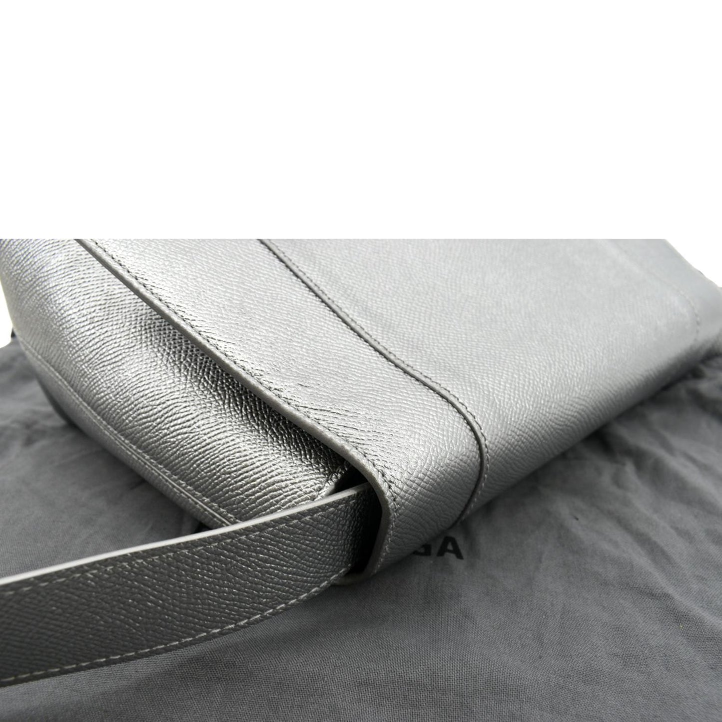 BALENCIAGA Treize Leather Shoulder Bag Metallic Silver