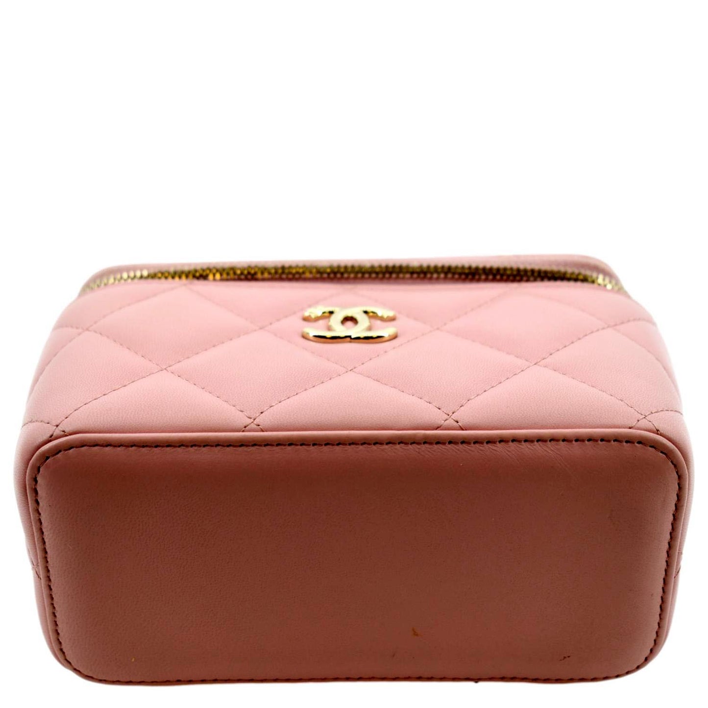 CHANEL Resin Elegant Chain Vanity Case Quilted Leather Shoulder Bag Pink