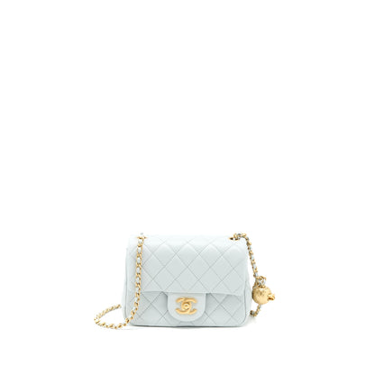 Chanel 23C Pearl Crush Mini Square Lambskin Light Grey GHW (Microchip)
