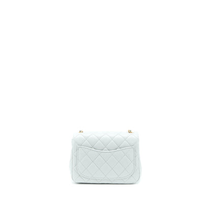 Chanel 23C Pearl Crush Mini Square Lambskin Light Grey GHW (Microchip)