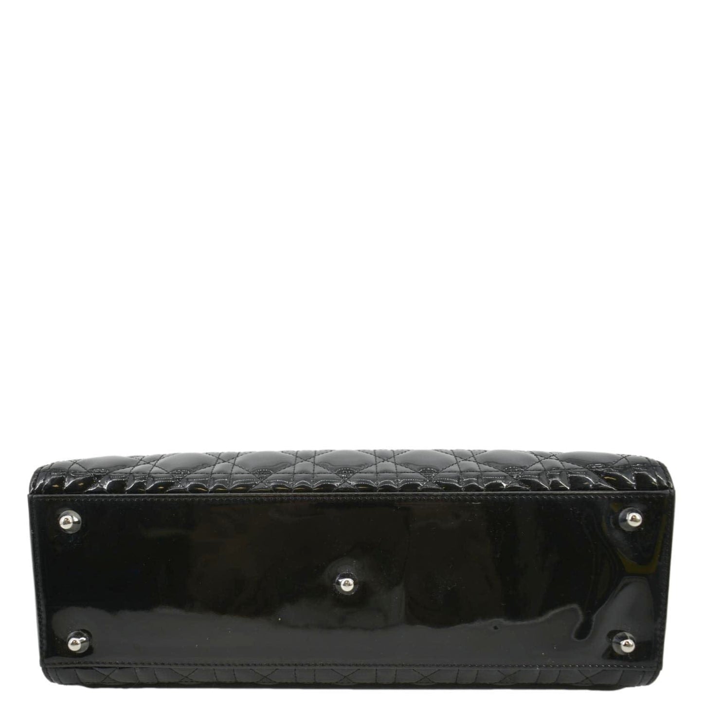 CHRISTIAN DIOR Lady Dior Large Quilted Patent Leather Shoulder Bag Black
