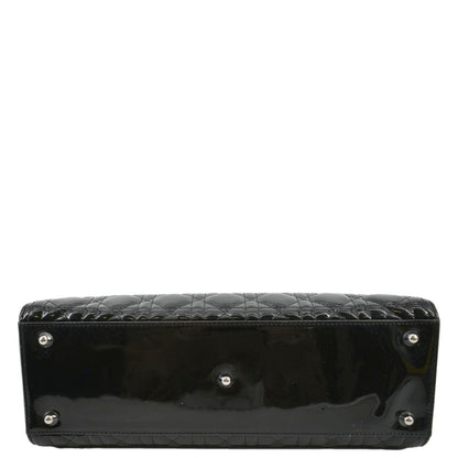 CHRISTIAN DIOR Lady Dior Large Quilted Patent Leather Shoulder Bag Black