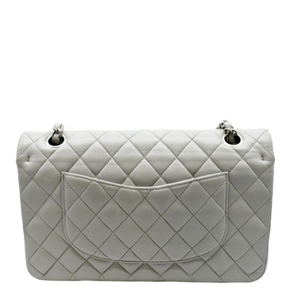 CHANEL Medium Double Flap Calfskin Leather Shoulder Bag Grey