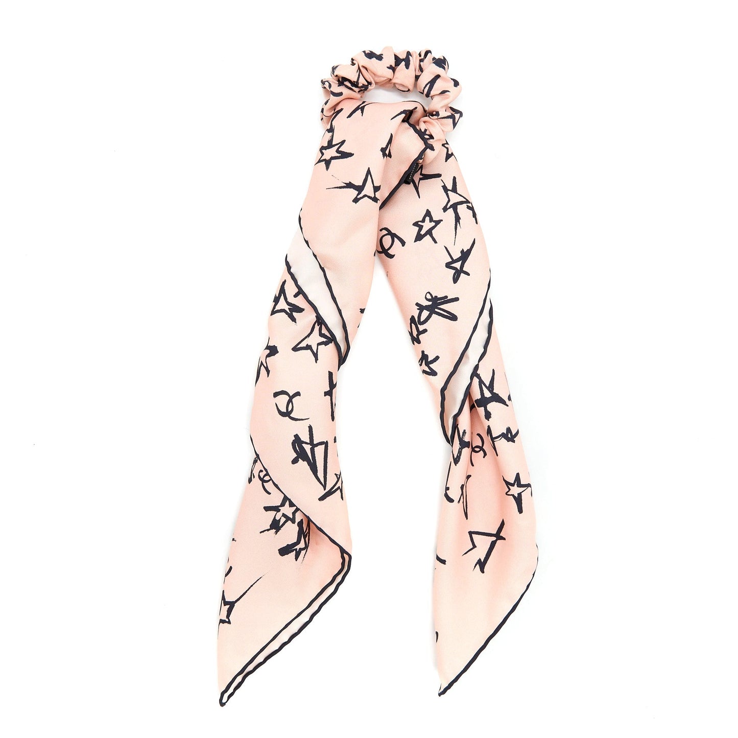 Chanel Hair Tie Silk Twilly Pink/Black