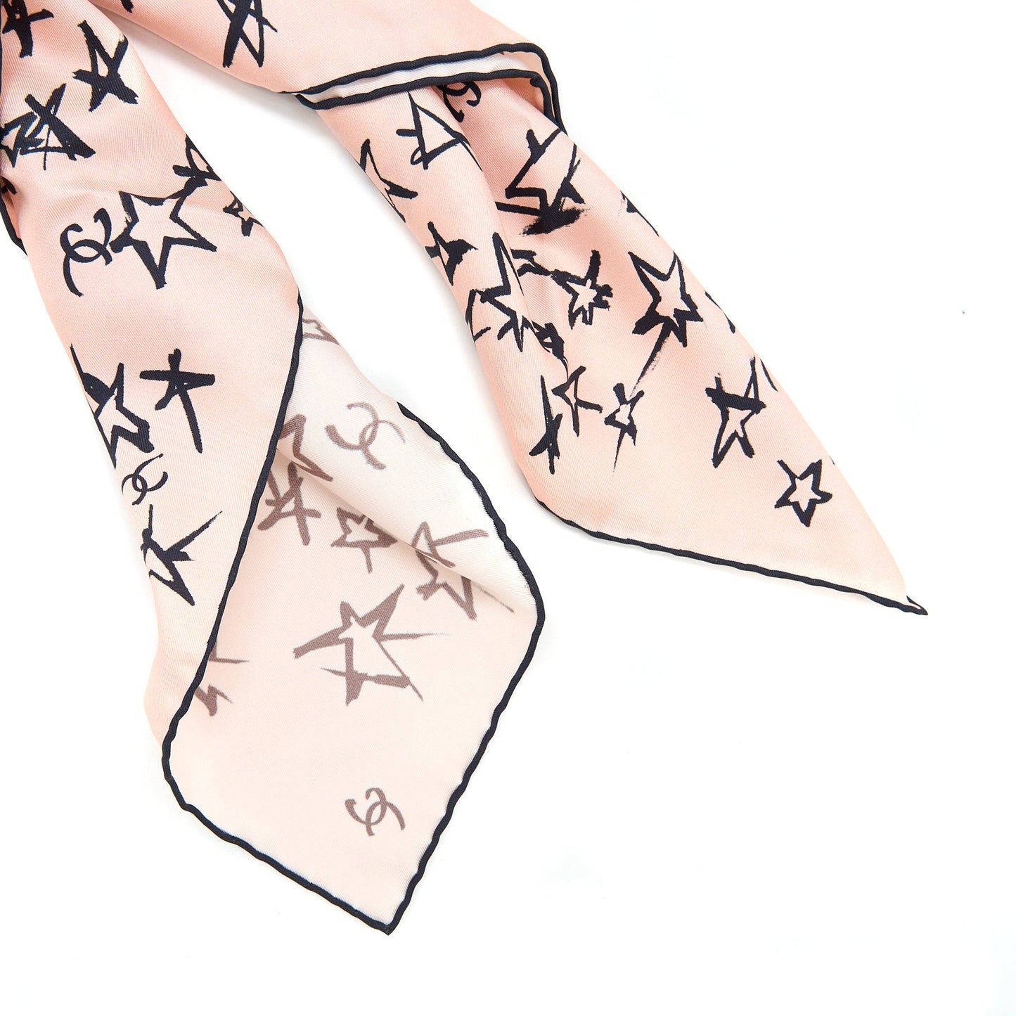 Chanel Hair Tie Silk Twilly Pink/Black
