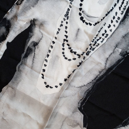 CHANEL 90x90cm Coco Chanel Silk Scarf Black / White