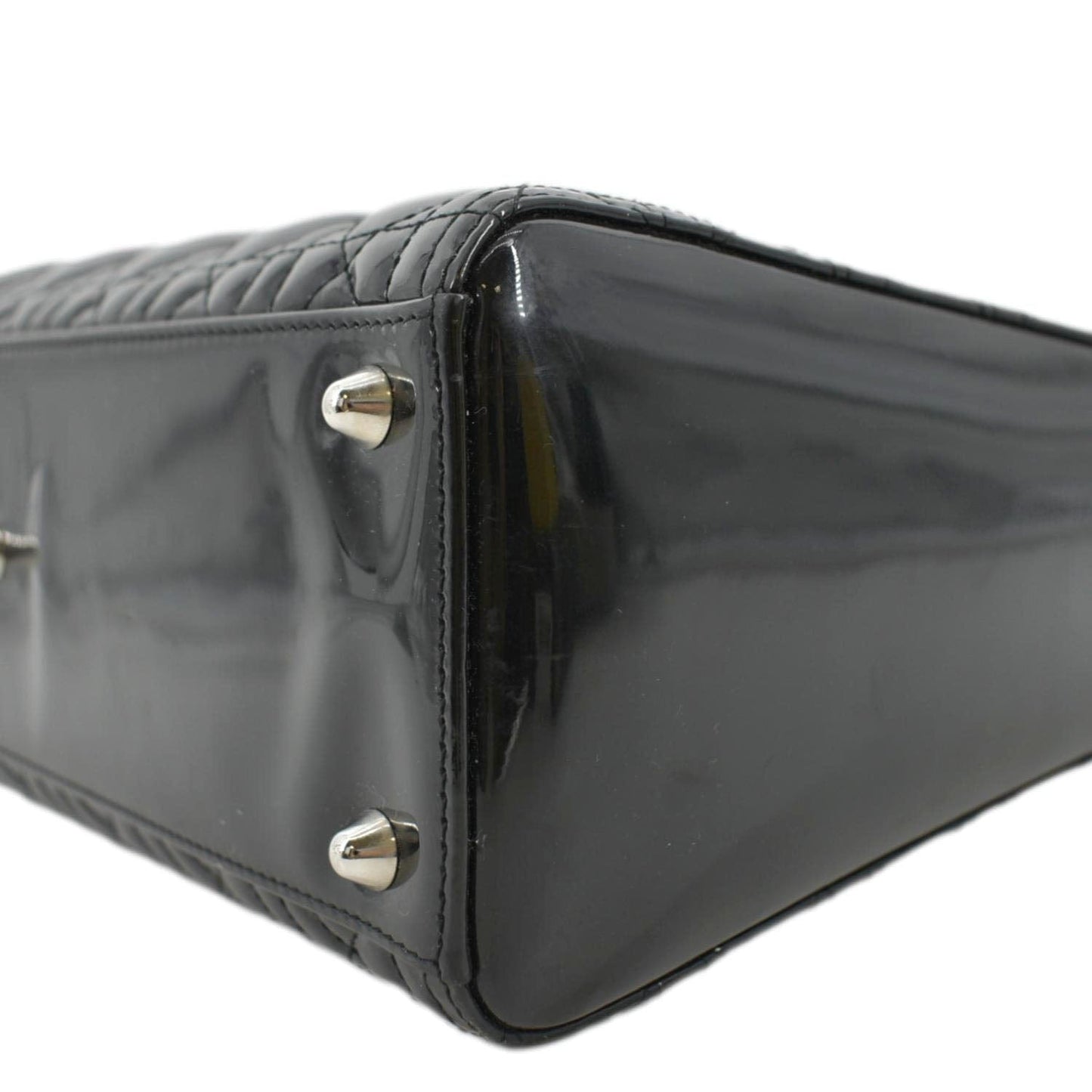CHRISTIAN DIOR Lady Dior Large Quilted Patent Leather Shoulder Bag Black