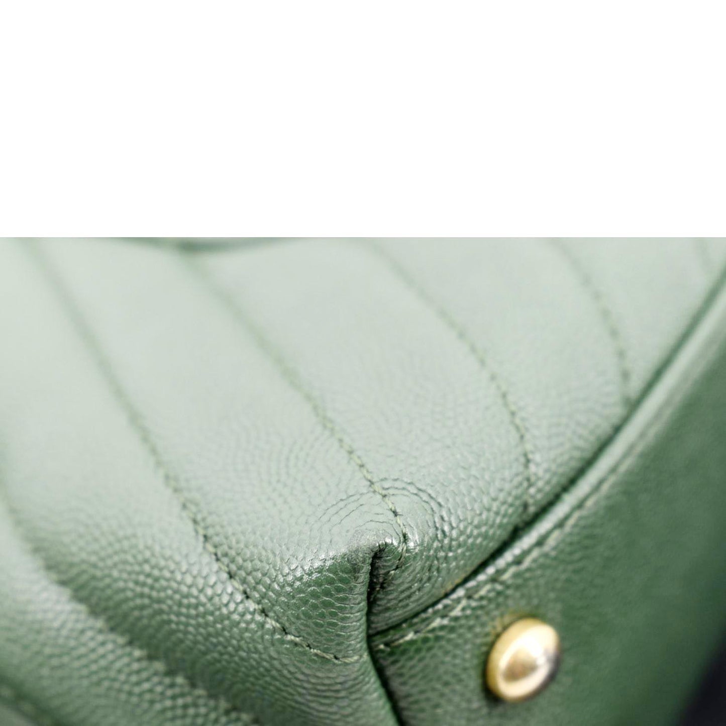 CHANEL CC Caviar Leather Top Handle Flap Shoulder Bag Green