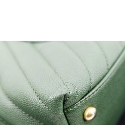 CHANEL CC Caviar Leather Top Handle Flap Shoulder Bag Green