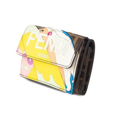 Fendi Micro Trifold Fabric Wallet in Brown
