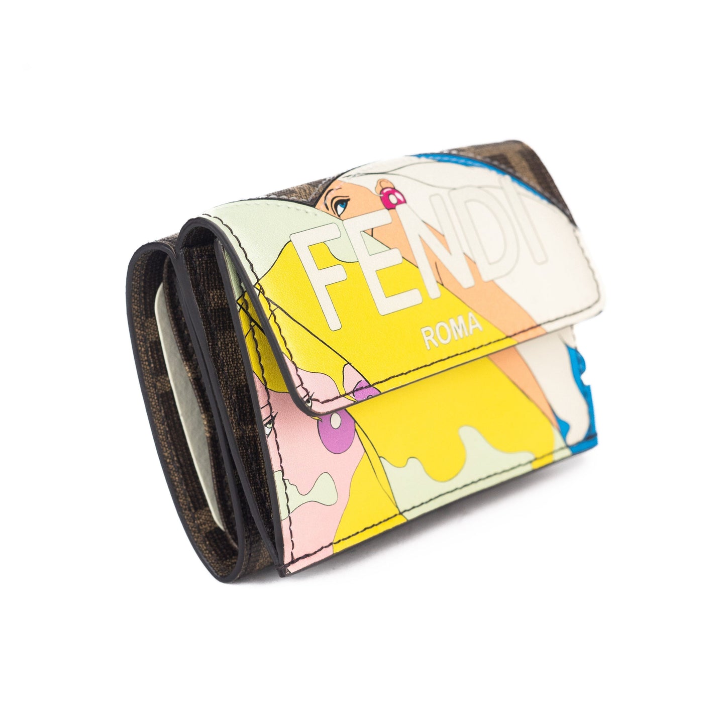 Fendi Micro Trifold Fabric Wallet in Brown